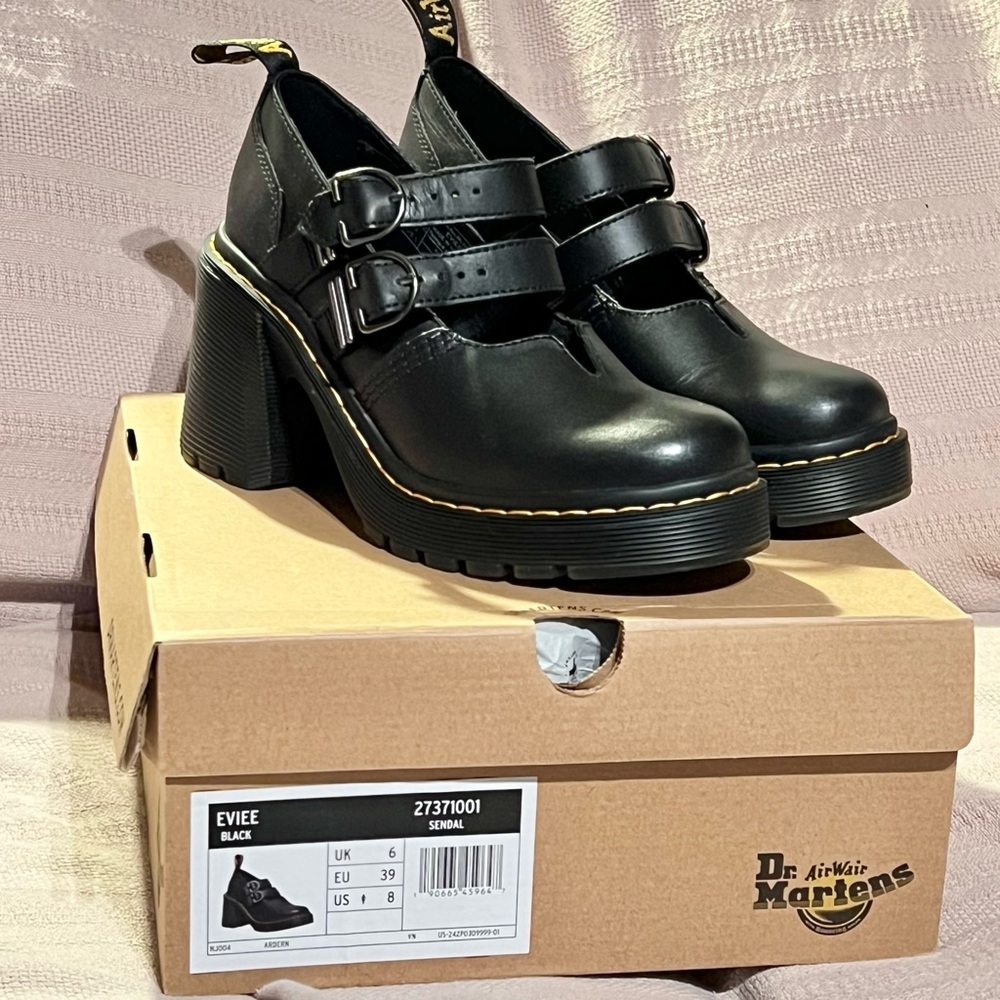 Dr Martens EVIEE Sendak Leather EU 39/US 8 Mary Jane Heeled Black Leather Shoe